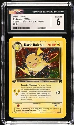 POKEMON CGC 6 Dark Raichu 83/82 2000 Team Rocket - 1st Edition Secret Rare Holo - Image 1 of 3