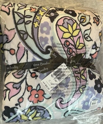 Vera Bradley Maddalena Paisley Fleece Purple White Throw Blanket 94" x 66" NEW - Image 1 of 2