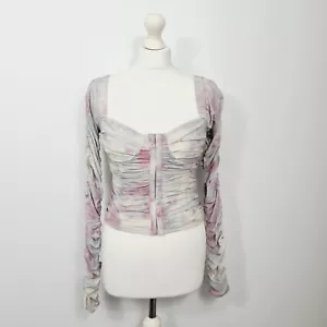Free People corsetto bustier aderente manica increspata top blu rosa taglia XS NUOVO - Foto 1 di 5