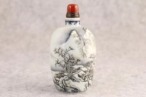 Porcelana china pintura a mano paisaje nieve botella de tabaco coleccionable - Imagen 1 de 9
