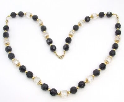 19"-36" Gold Tone Clear & Black Crystal Bead Necklace & 2 Bracelets or Extenders - Image 1 of 4