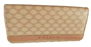 CELINE Long Wallet Macadam Pattern Leather Brown Clasp Purse Beige Authentic - Picture 1 of 10