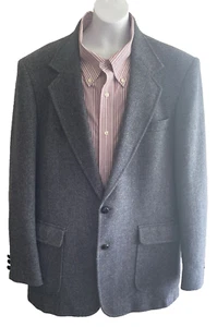 42L Tweed Herringbone Blazer Sport Coat Grey Leather buttons John Peel vintage - Picture 1 of 10