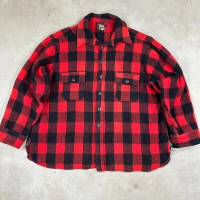 VTG 30s-40s Woolrich Mens Size 53 Red Buffalo Plaid Shirt Jacket Hunting Shacket - Image 1 of 4
