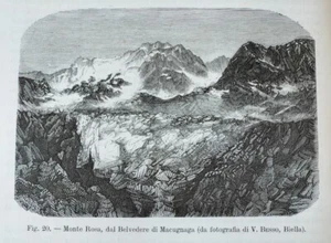 1890 MONTE ROSA dal Belvedere di Macugnaga Stampa Antica xilografia Incisione - Foto 1 di 4