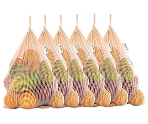 Reusable Produce Bags 100% Cotton Mesh Grocery Vegetable Storage Bags Set of 6 - Picture 1 of 14