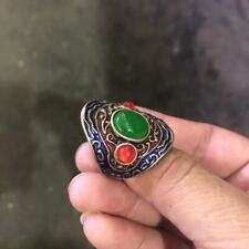 Ethnic Style Inlaid Cloisonne Sapphire Living Ring for Men and Women