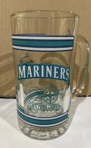Vintage Seattle Mariners 1997 20th Anniversary Limited Edition Mug Glass Chevron Cover