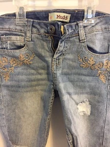 Sale! Girls Mudd Jean Long Shorts Size 8 Adjustable Waist - Distressed Look - Picture 1 of 5