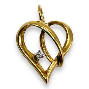 10K  Solid Yellow Gold Diamond Heart Slide Pendant - Picture 1 of 10