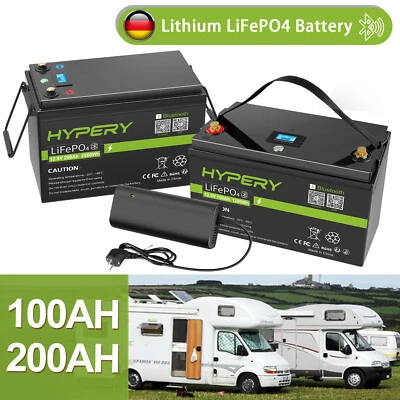 HYPERY 12/24V LiFePO4 Akku 200Ah 300Ah 50Ah 100Ah Lithium Bluetooth BMS Wohnmobil Solar