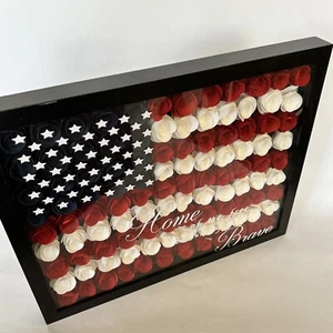 US Flag Rose Shadow Box "Home of the Free Because of the Brave" 15" by 12" - Picture 1 of 5