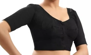 Sari Saree Blouse Traditional Black Cotton Hand Stitched Indian Bollywood Asian - Picture 1 of 2