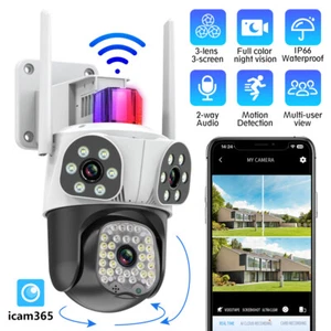 Wireless WiFi Bluetooth Security Camera Outdoor 1080P 3 Lens PTZ CCTV Home House - Picture 1 of 17