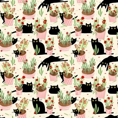 Feline Drive Fabric Sweet PURRENNIALS Amewsing Cats Dawn - 按码出售 — 第 1/4 张图片