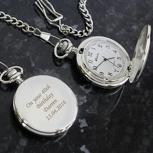 Engraved Pocket Fob Watch - Free Laser Engraving - Weddings, Groom, Retirement - Picture 1 of 2