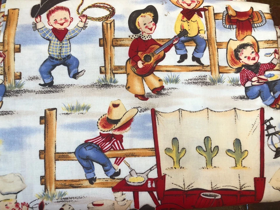 Lil Cowpokes, 4 YARDS Cowboys Cowgirls Cotton Quilting Fabric, Michael Miller - Image 1 of 1