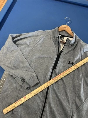 Under Armour 男式羊毛田径夹克尺寸 XXL 蓝色 Heather 媒体拉链口袋 Y2K — 第 1/4 张图片