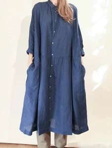 Ichi Antiquities 100% linen shirt dress in washed indigo OSFM - Picture 1 of 11