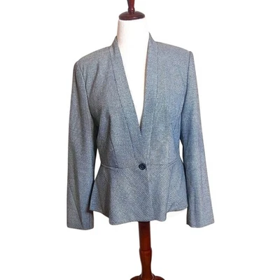 Blazer halógeno gris oscuro y crema peplum sin solapa un botón traje chaqueta talla 14 Foto 1 de 4
