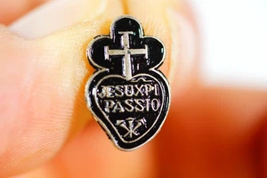 Antike Jesu XPI Passio Passionist Italien Silber Schwarz Emaille Anstecknadel - Bild 1 von 5