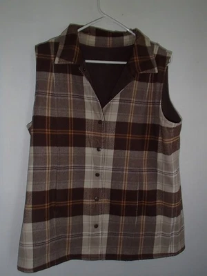 Hermoso ÚNICO CHALECO Cálido Invierno Marrón A Cuadros Reversible Sólido Imitación Gamuza Acolchado Foto 1 de 4