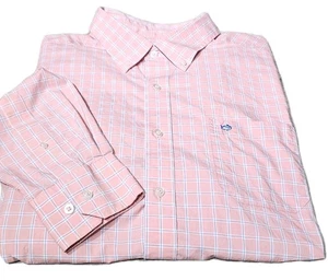 SOUTHERN TIDE-Coral/Blanco/A Cuadros Azules, Hombres LS/BD, Camisa Deportiva Informal-(XL) - Imagen 1 de 3