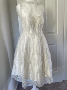 Joe Halabi Tea Length Beads Embroidered Bridal Dress Size 8-10 - Picture 1 of 17