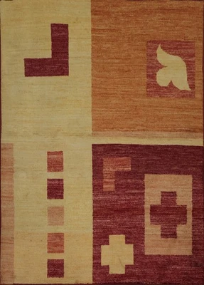 Handcrafted Artisan Oriental Accent Rug 5x5 Square Hand-knotted Wool Geometric - Image 1 of 4