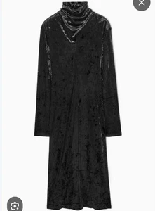 COS Open Back Black Velvet Midi Dress Sz M - Picture 1 of 10