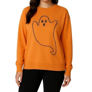 Top Jane Delancey Para Mujer Naranja Estrás Fantasma Manga Larga Talla L Nuevo Con Etiquetas - Imagen 1 de 13