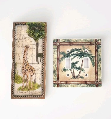 Декоративный набор настенная табличка сафари жираф тропическая ладонь переключатель света чехол джунгли - Изображение 1 из 4