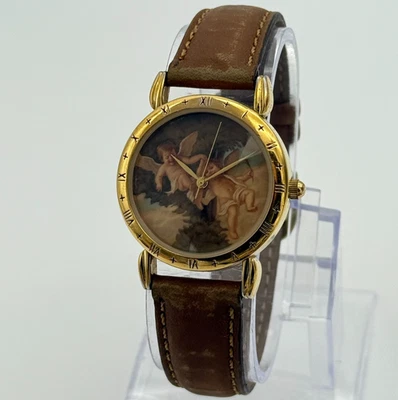 Reloj Vintage Años 90 RELIQUIA por Fossil Divine Time Ángeles y Querubines Esfera, Tono Dorado Foto 1 de 4