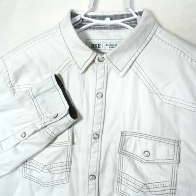 Camisa BKE Perla Botón a Presión Para Hombre Grande Blanca Manga Larga Western Ajuste Estándar Foto 1 de 4
