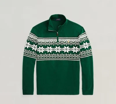 Polo Ralph Lauren Men's Estate Rib Green Snowflake 1/4 Zip Sweater Pullover  XL - Image 1 of 4