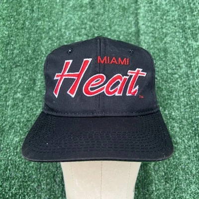 VTG 90s NBA Miami Heat Sports Specialties Red Script Black Twill Snapback Hat - Image 1 of 4
