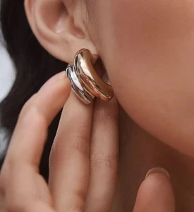 Anthropologie Mixed Metal Double Drop Half Hoop Earrings, BNWT - Picture 1 of 8