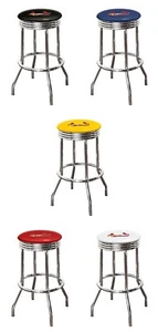 Bar Stool MLB 29" Tall Chrome Retro Backless Swivel Seat Colored Vinyl Team Logo - Picture 1 of 34
