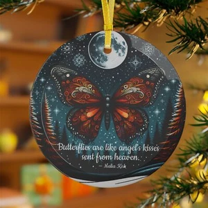 Adornos de vidrio de colores vibrantes con cinta dorada - inspirados en mariposas (naranja) - Imagen 1 de 5