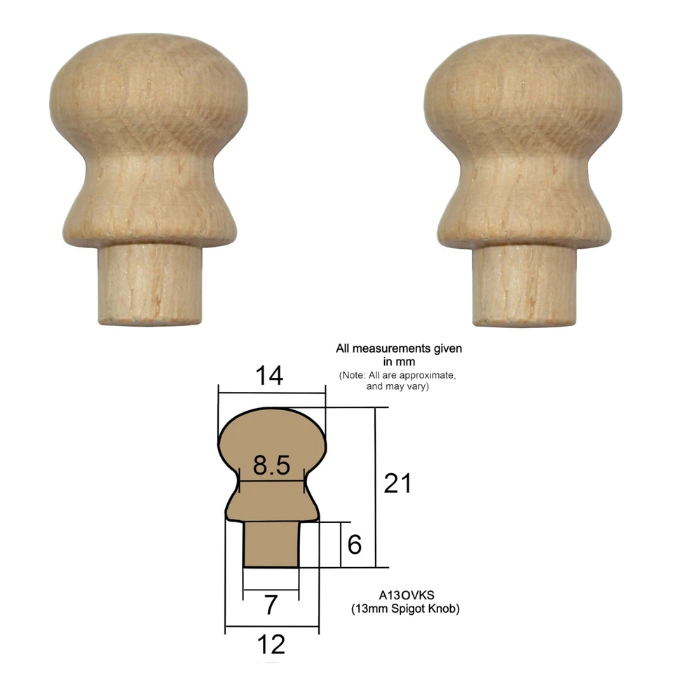 SMALL 14mm Oak TRINKET Knob ½"Ø with SPIGOT Handle Hardwood CHOOSE QTY A14OVKS - Image 1 of 1