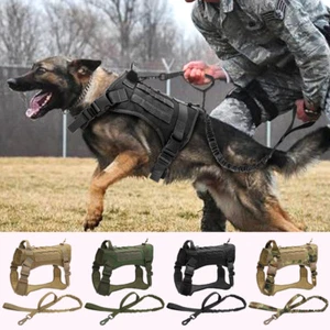 Large Tactical Dog Harness and Bungee Lead Leash No Pull Military Training Vest - Picture 1 of 16