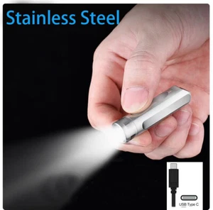Stainless Steel Tiny Keychain Flashlight 130 Lumen USB C Rechargeable Mini Lamp - Picture 1 of 13