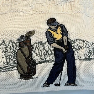Cypress Links Vintage Knitwear Golf Embroidered Ivory Sweater Size M Made USA - Picture 1 of 10