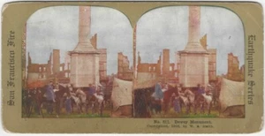 Monumento Dewey 1906 San Francisco California Terremoto Serie Smith Stereoview - Imagen 1 de 3