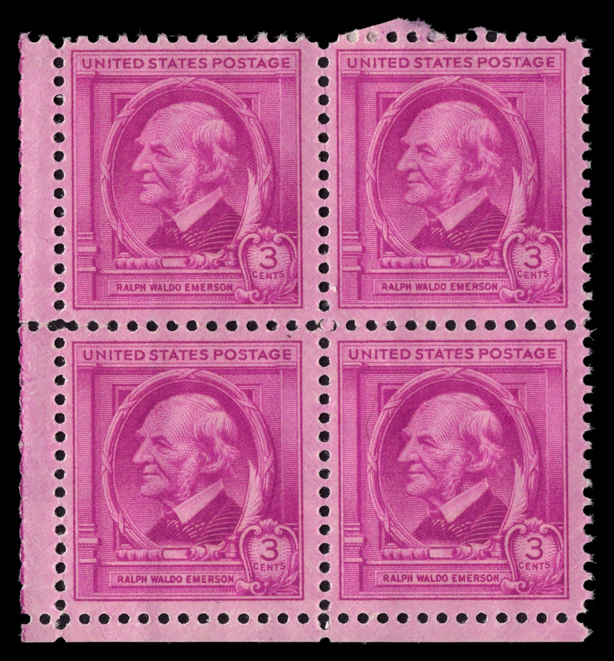 US Scott # 861, Ralph Waldo Emerson, Block of (4) 1940 3¢ Stamps, MNH - Image 1 of 1