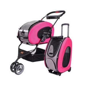 Foldable Pet Carrier Pram & Backpack Ibiyaya EVA 5-in-1 Cart Combo Hot Pink - Picture 1 of 12