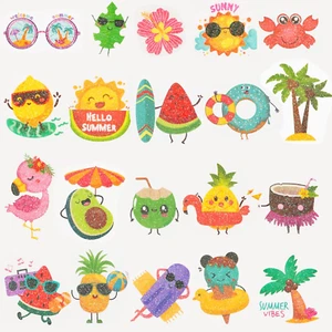 10 Blatt Tattoo glitzernd Sommer zum Aufkleben Kinder Klebetattoos Hawaii Schwim - Bild 1 von 6