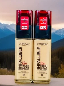 2x L'Oreal Infallible 32-HR Fresh Wear Foundation #430 IVORY BUFF SPF 25 Vit C - Picture 1 of 4