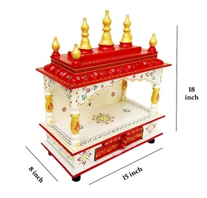 Wooden Temple Red And White handpainted Hindu Puja Mandir Wall Decor Home/Office - Picture 1 of 6