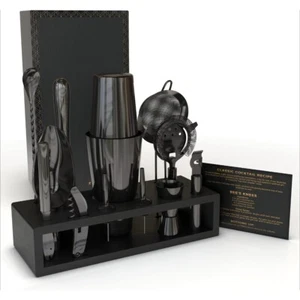 13-Piece Gunmetal Black Stainless Steel Boston Cocktail Shaker Bar Tool Set - Picture 1 of 6